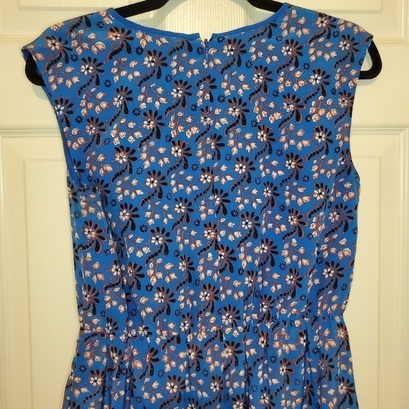 J. Crew Border Print Vibrant Blue Silk Dress Sz 2 - Picture 8 of 13